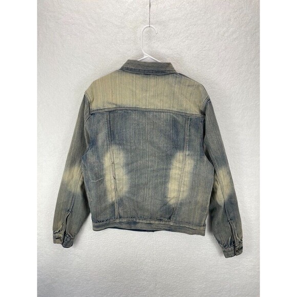 FUSAI Jean Jacket Men’s Size M Blue Distressed Stretch Denim Button Front - Picture 8 of 8